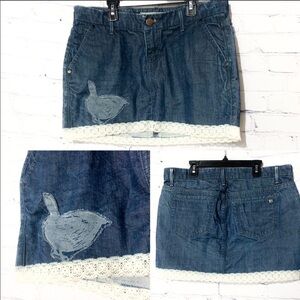 Joe’s Jeans Denim Mini Skirt Lace Trim &Bird patch